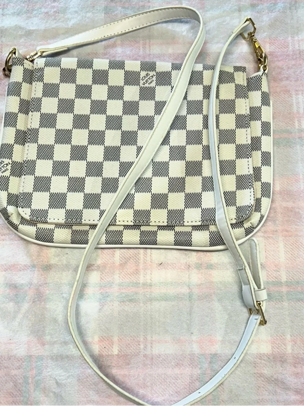 Louis Vuitton Damier Azur Check Canvas Crossbody in Ivory and Light Gray - Picture 2 of 7